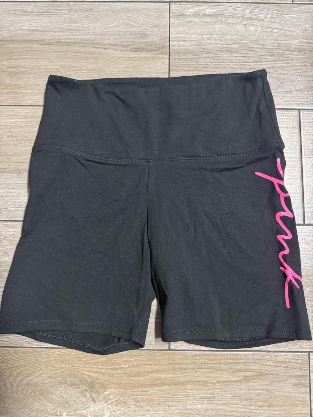 PINK Victoria's Secret Black High-Waist Bike Shorts with Pink Script size M
